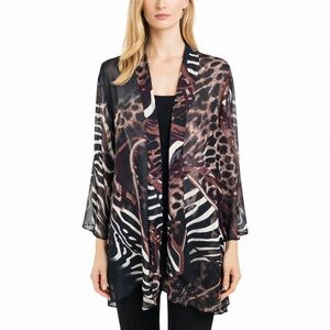 Lior Paris Chiffon Animal Print Kimono Open Front Beachy Chic Career Top Size L